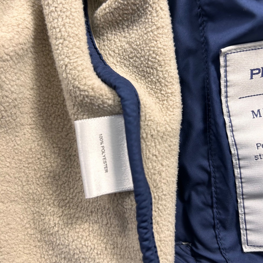 Peter Millar Crown Micro Shearling Fleece Vest Mens L Beechwood Tan Navy Quilted - Picture 13 of 16